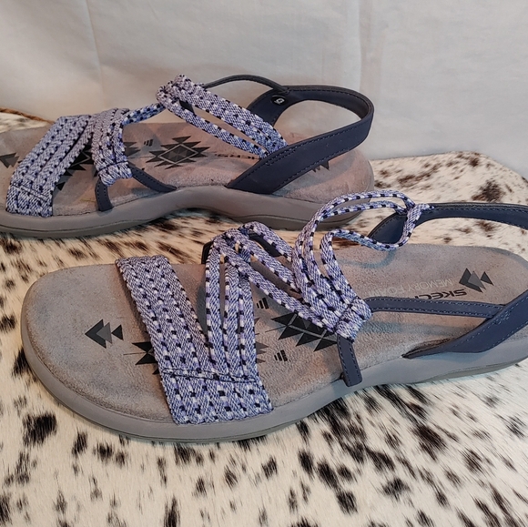 Skechers Blue & White Reggae Stretch Appeal Z-Gore Slingback Sandals Size 8 - Picture 3 of 9